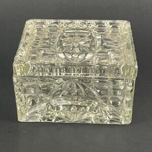 Vintage Pressed Clear Glass Cigarette / Trinket Box with Lid